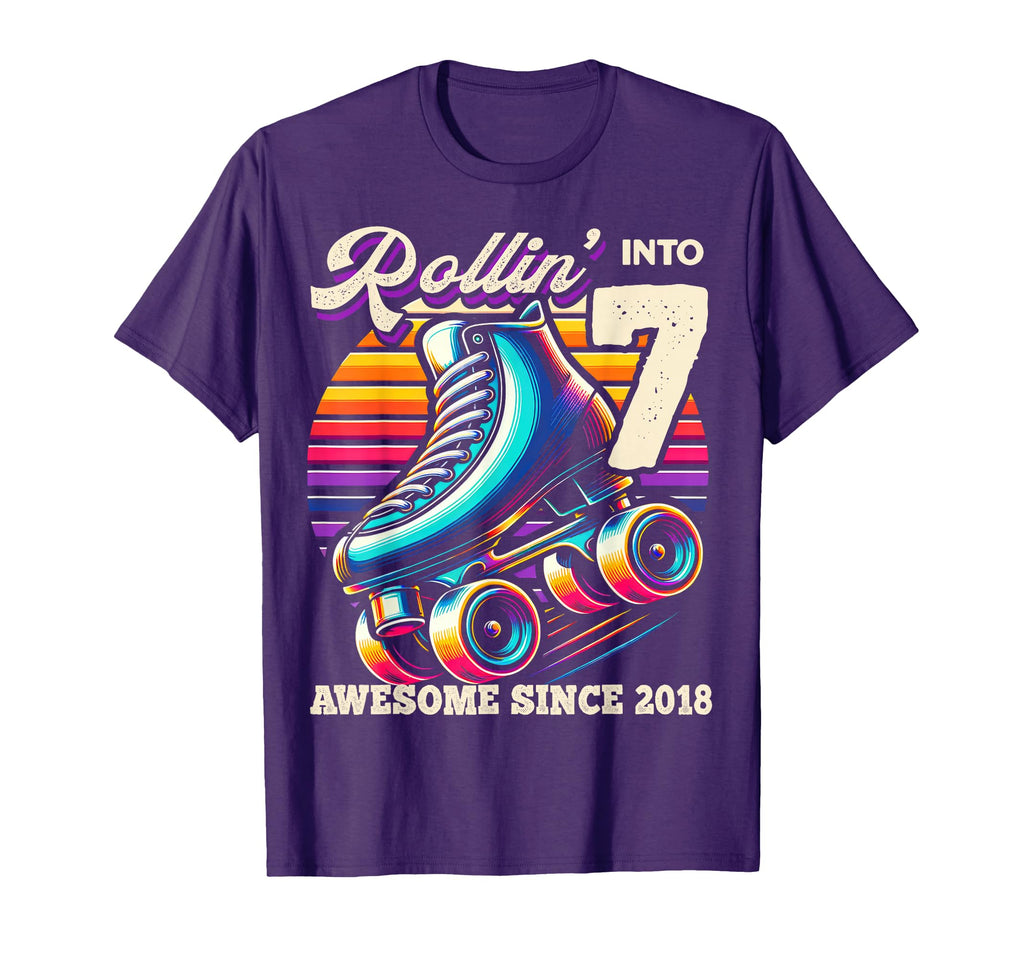 Birthday Roller Skating 7Th Rollin Into 7 T-Shirt - Unique Graphic Unisex - T-Shirt, Sweatshirt, Hoodie