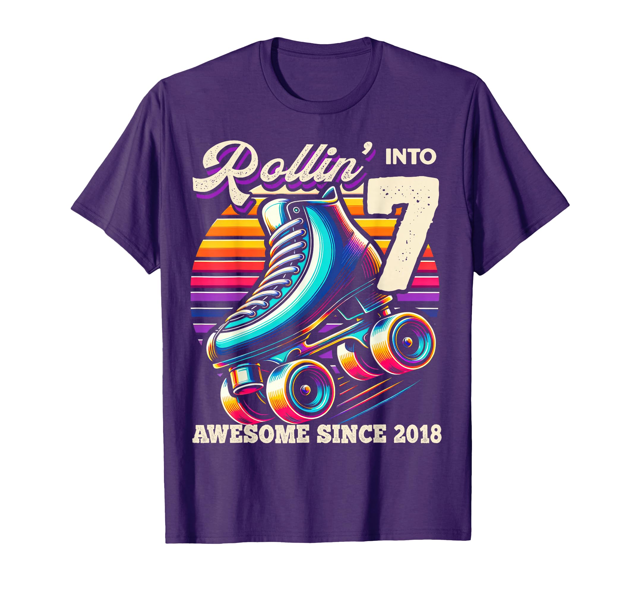 Birthday Roller Skating 7Th Rollin Into 7 T-Shirt - Unique Graphic Unisex - T-Shirt, Sweatshirt, Hoodie