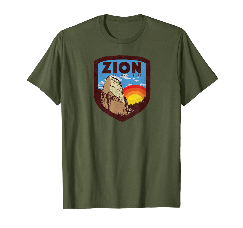 Zion National Park Utah 80S Badge T-Shirt - Casual Everyday Wear Men Women - T-Shirt, Sweatshirt, Hoodie