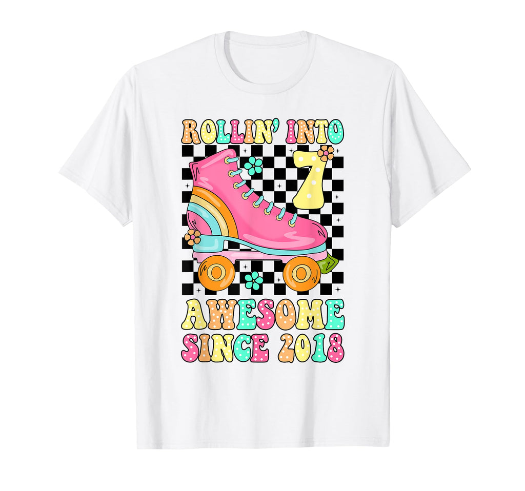 Rolling Into 7 Awesome Since 2018 Groovy T-Shirt - Minimalist Print Unisex - T-Shirt, Sweatshirt, Hoodie