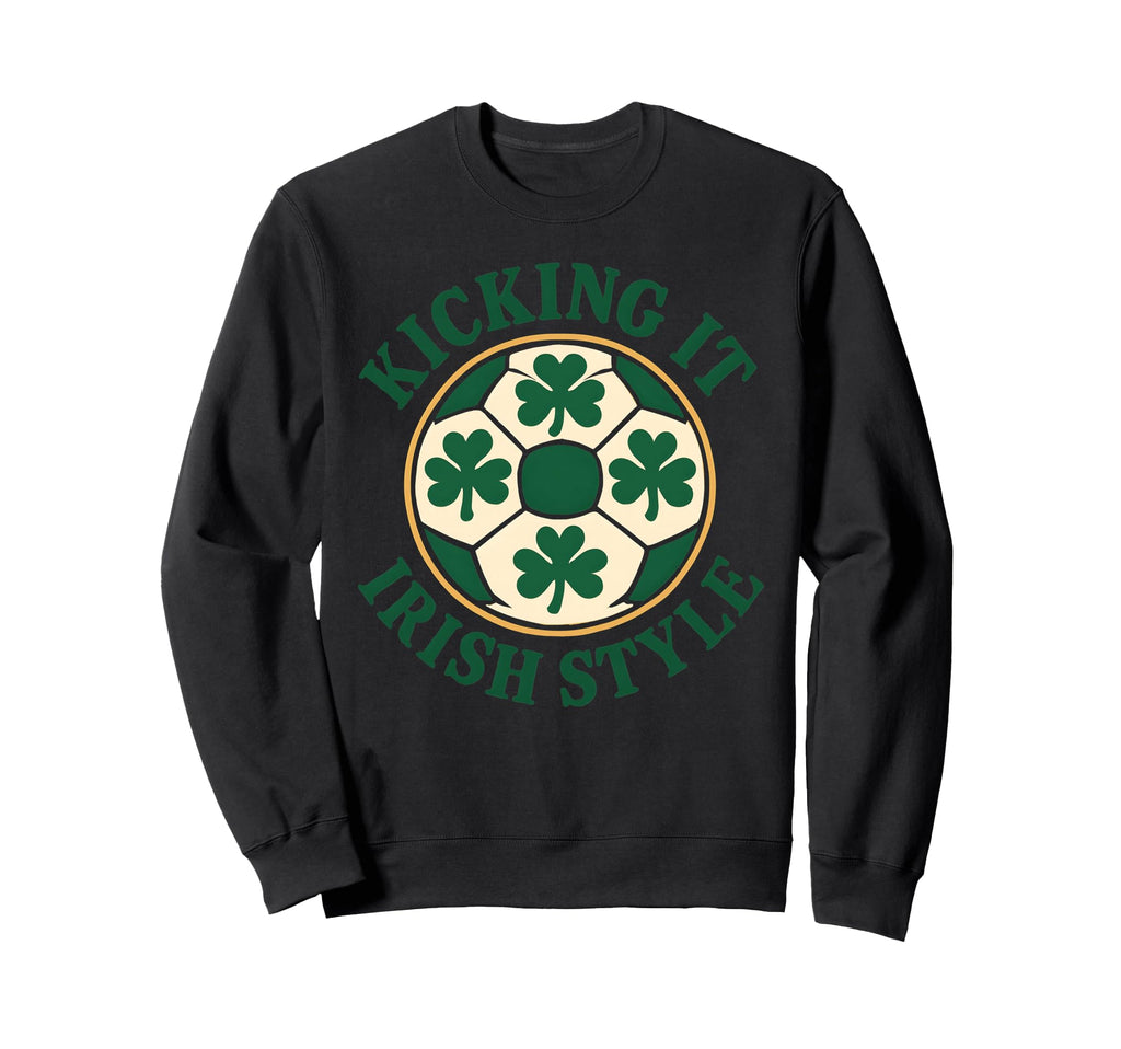 Kicking It Irish Soccer Shamrock Sweatshirt - Custom Art Print Men Women - T-Shirt, Sweatshirt, Hoodie