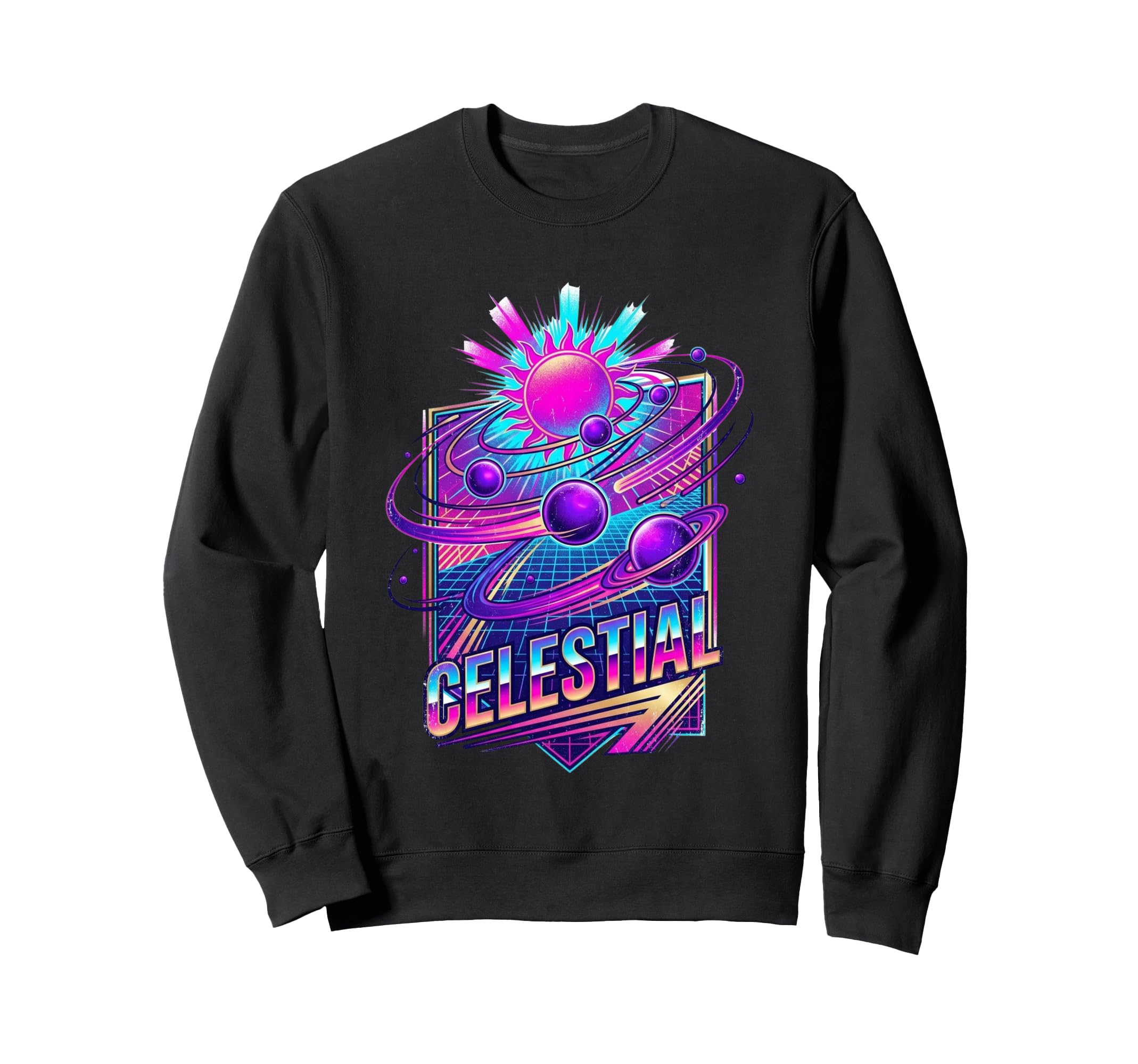 Celestial Retrowave Solar System 80S Sweatshirt - Minimalist Print Unisex - T-Shirt, Sweatshirt, Hoodie