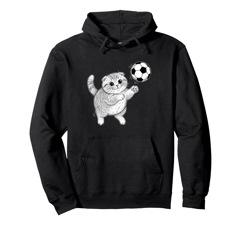 Soccer Kitten Playing Ball Funny Cat Hoodie - Novelty Apparel Men Women - T-Shirt, Sweatshirt, Hoodie