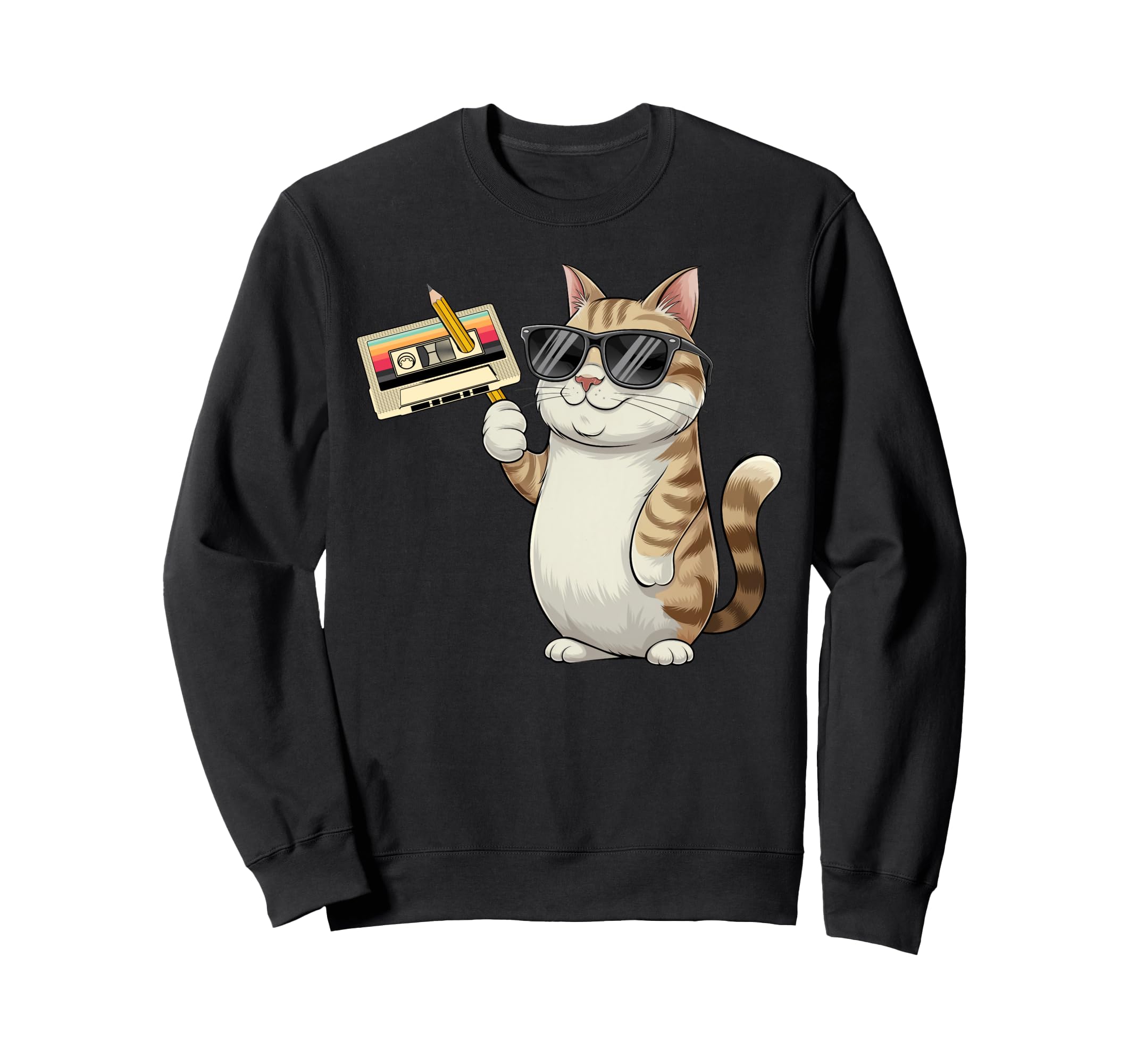 Cassette Tape And Pencil Meme Cat 90S Sweatshirt - Streetwear Style Unisex - T-Shirt, Sweatshirt, Hoodie