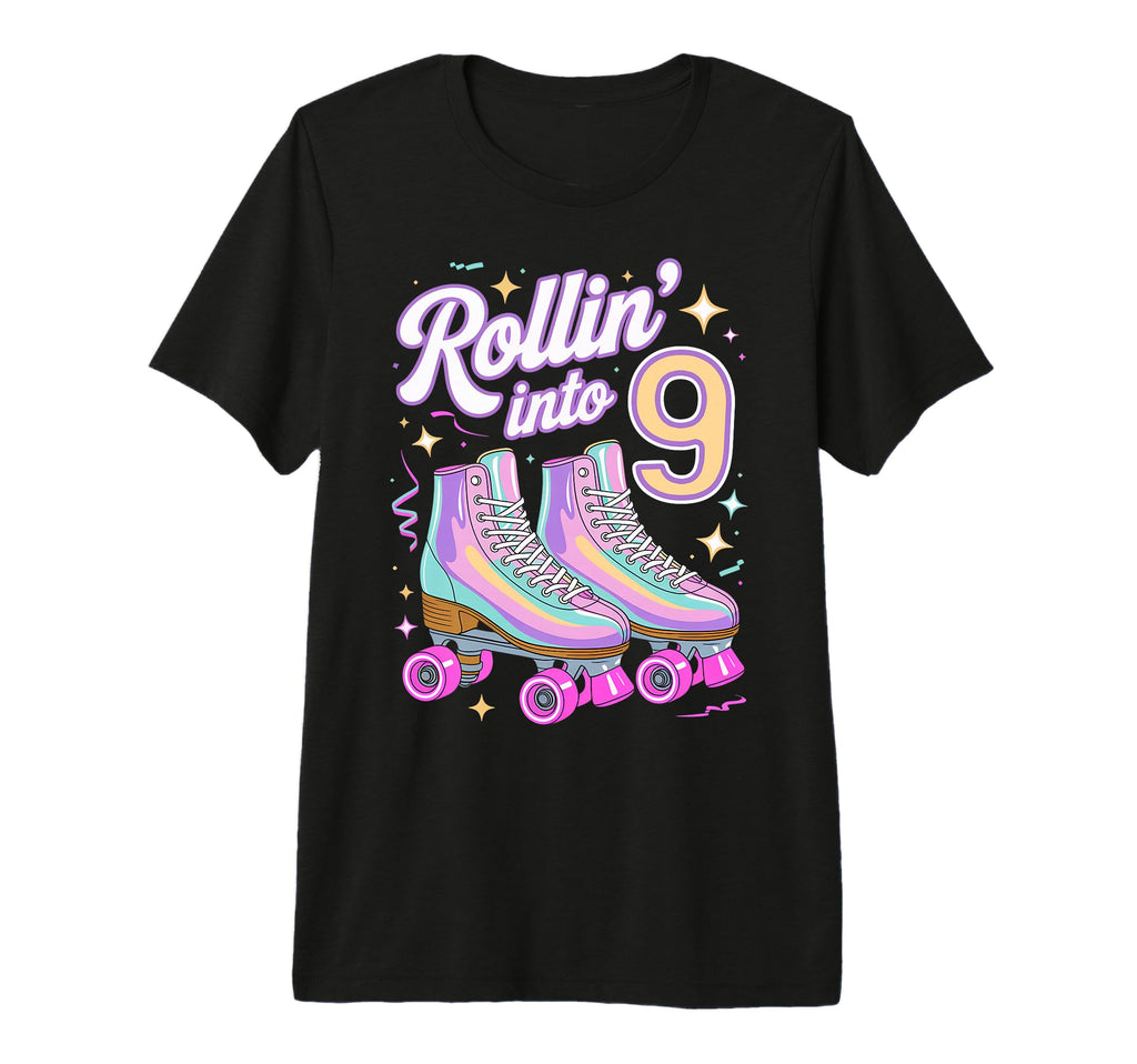 Rollin Into 9 Roller Skating 9Th T-Shirt - Fun Novelty Design for Adults - T-Shirt, Sweatshirt, Hoodie
