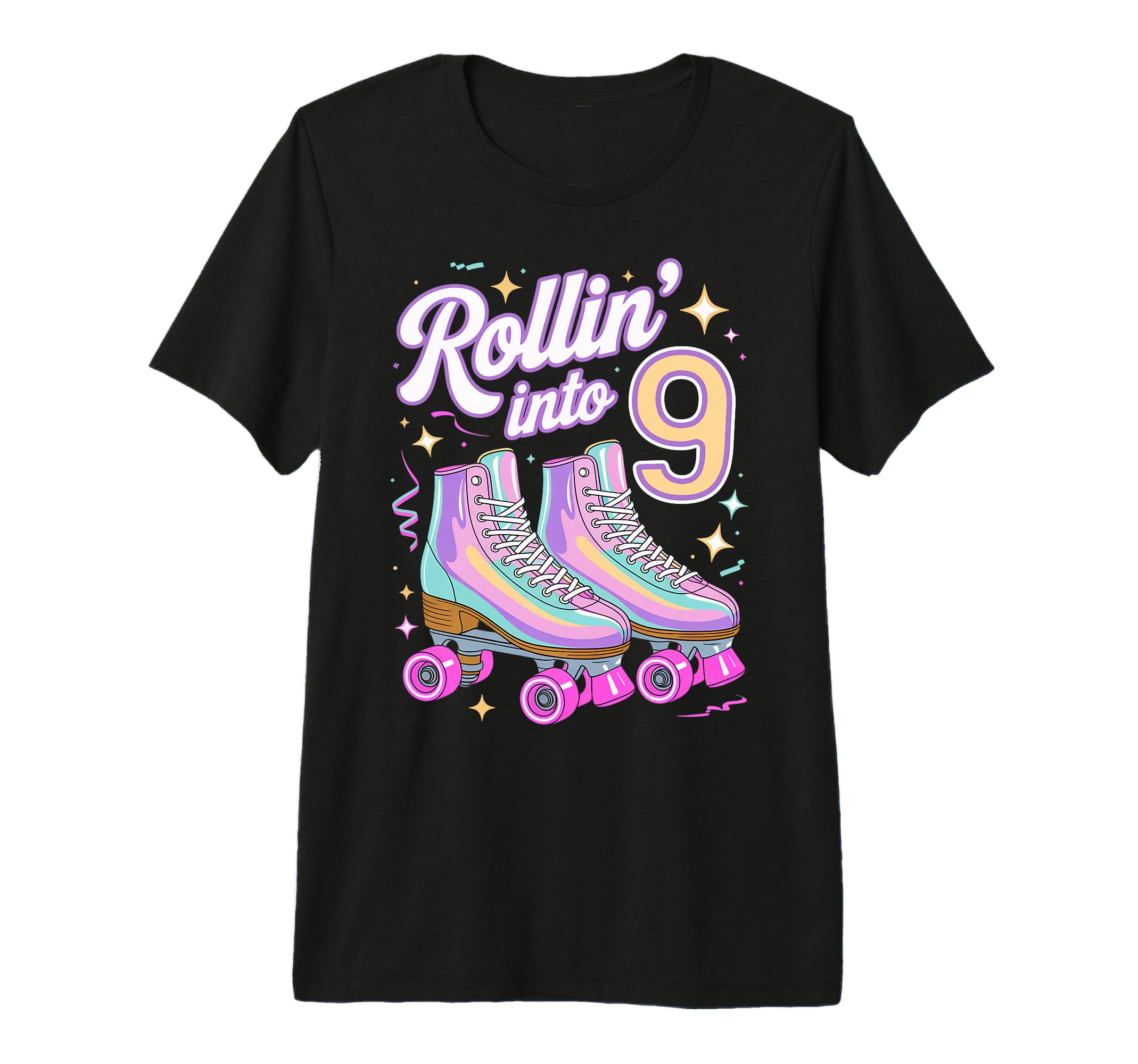 Rollin Into 9 Roller Skating 9Th T-Shirt - Fun Novelty Design for Adults - T-Shirt, Sweatshirt, Hoodie