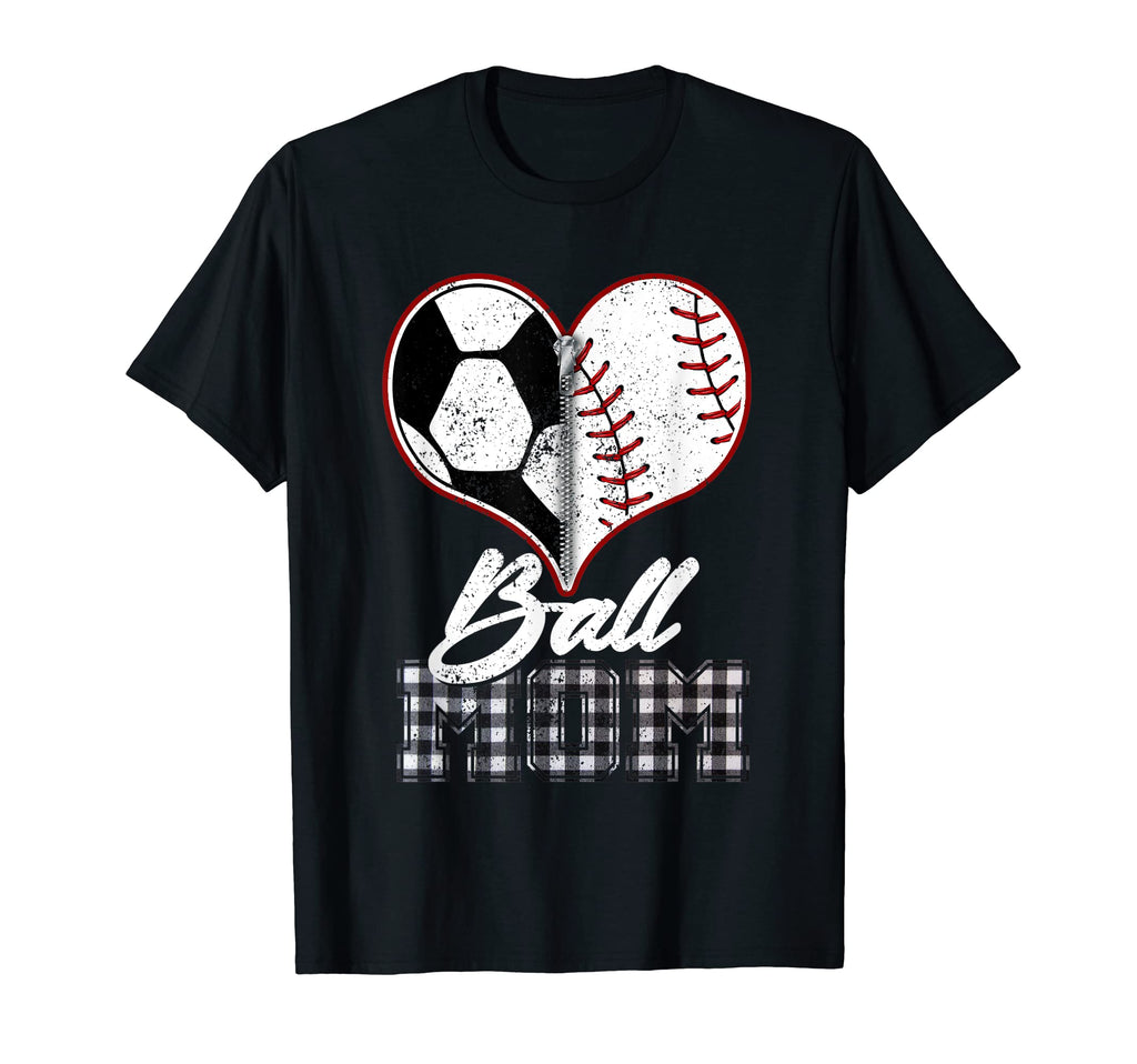 Ball Mom Heart Funny Soccer Baseball T-Shirt - Trendy Graphic for Adults - T-Shirt, Sweatshirt, Hoodie