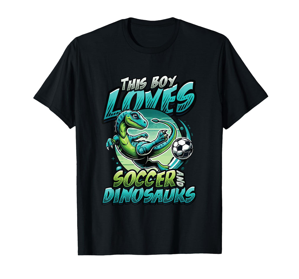 This Loves Soccer And Dinosaurs Playing T-Shirt - Streetwear Style Unisex - T-Shirt, Sweatshirt, Hoodie