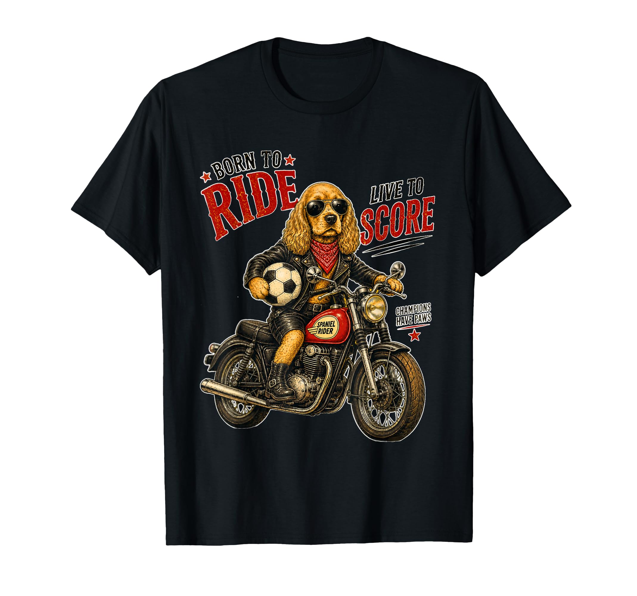 Cocker Spaniel Motorbike Love Footbal T-Shirt - Novelty Apparel Men Women - T-Shirt, Sweatshirt, Hoodie