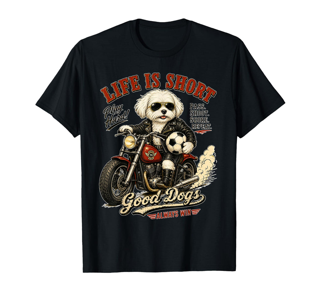 Maltese Motorbike Love Footbal T-Shirt - Fun Novelty Design for Adults - T-Shirt, Sweatshirt, Hoodie