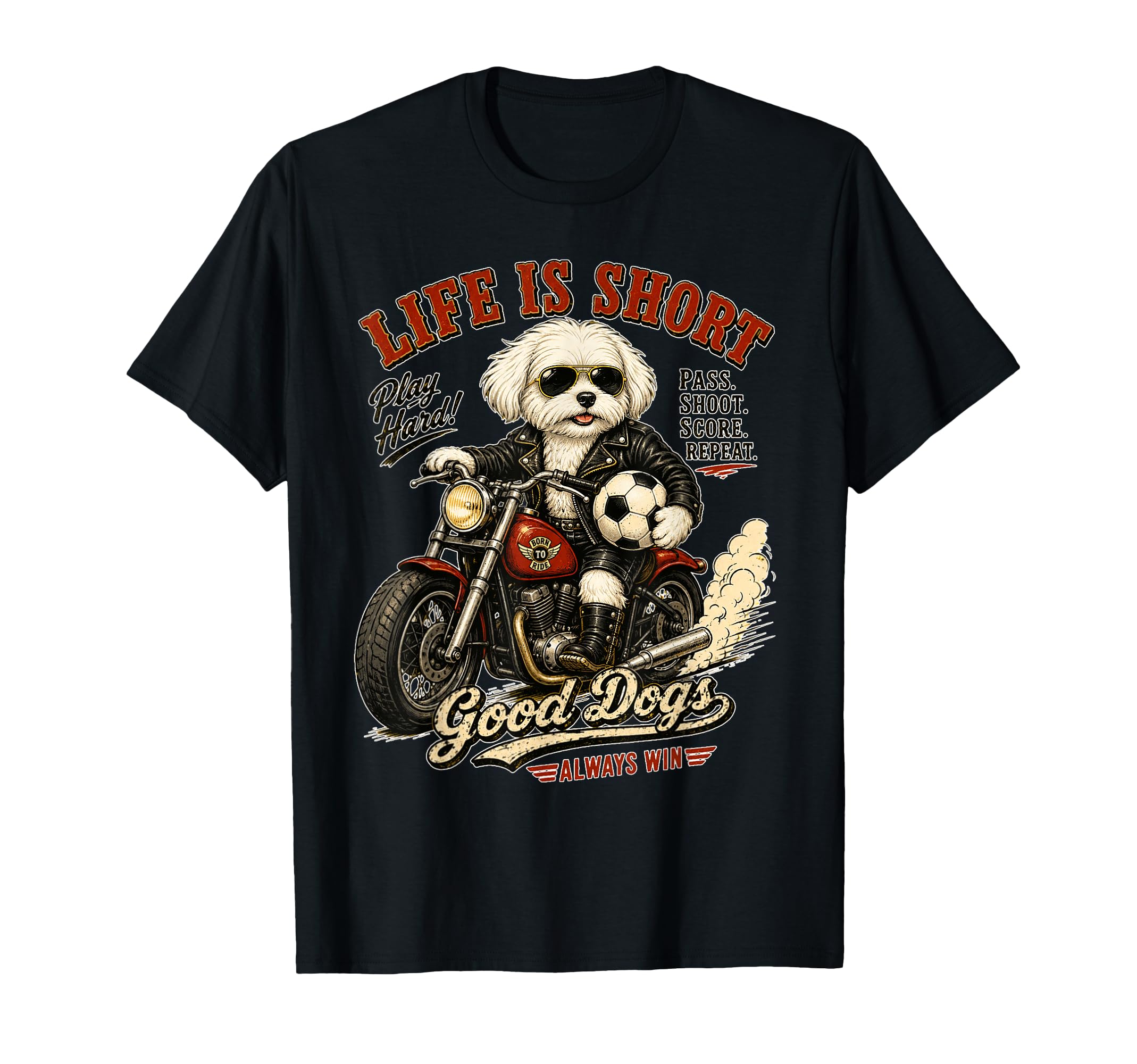 Maltese Motorbike Love Footbal T-Shirt - Fun Novelty Design for Adults - T-Shirt, Sweatshirt, Hoodie