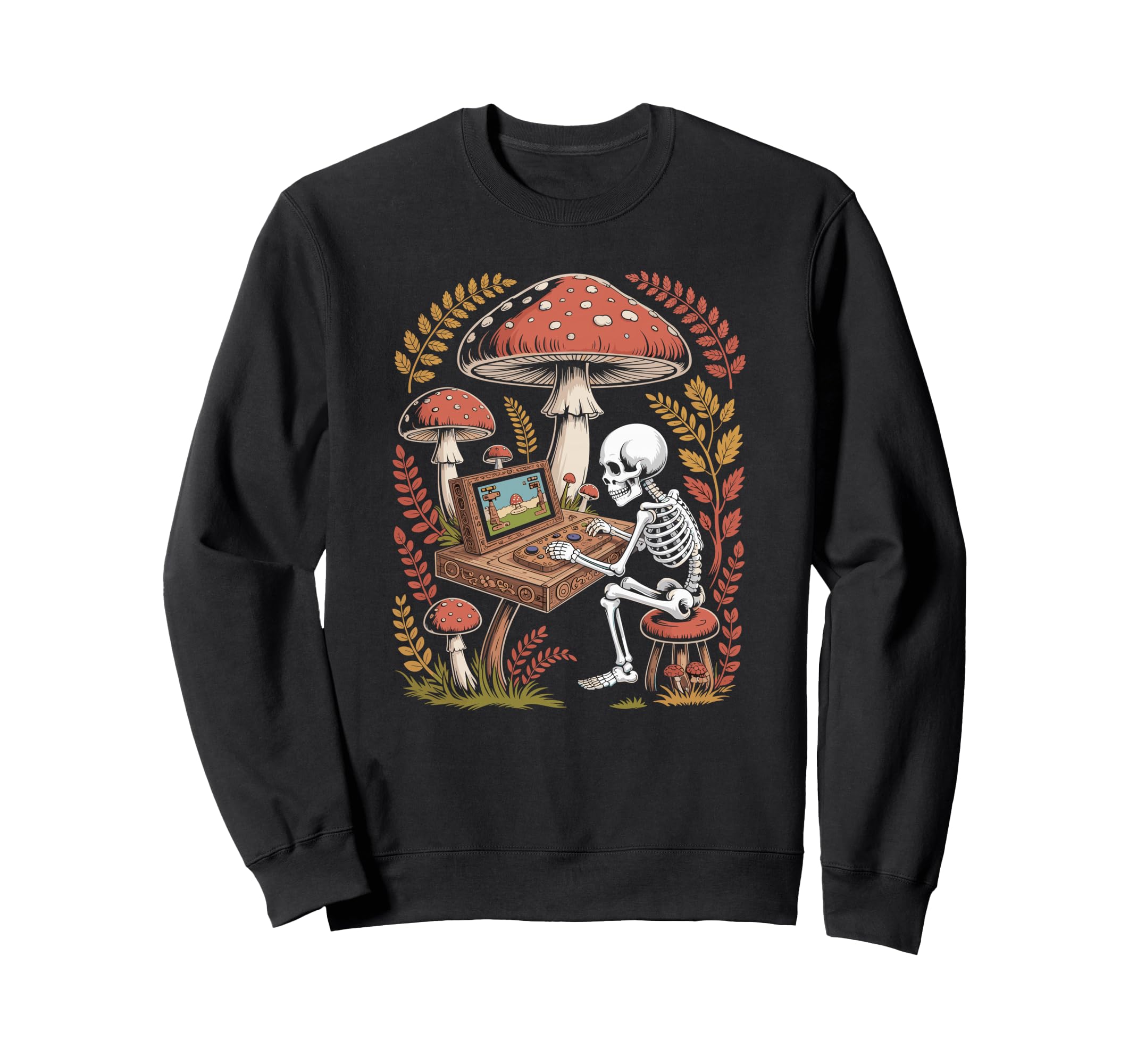 Goblincore Skeleton Gamer Playing Sweatshirt - Aesthetic Graphic Unisex - T-Shirt, Sweatshirt, Hoodie