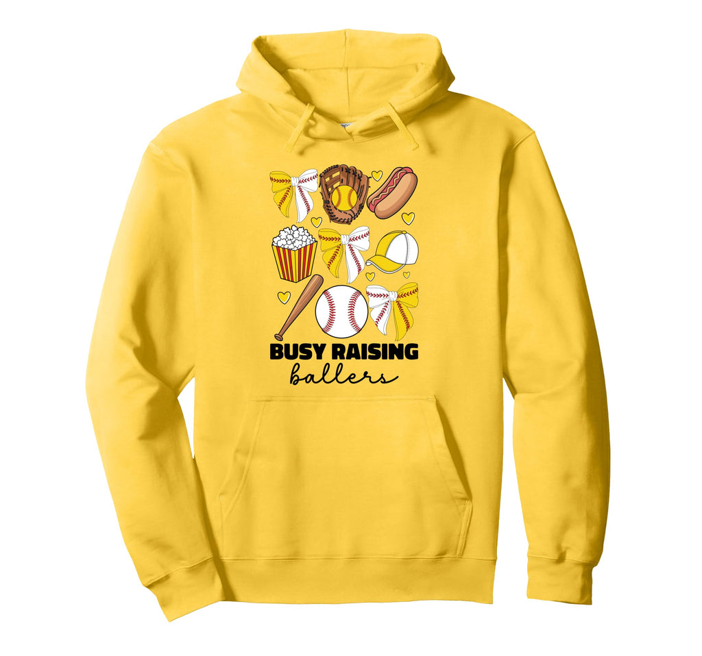 Busy Raising Ballers Baseball And Softball Hoodie - Graphic Print Unisex - T-Shirt, Sweatshirt, Hoodie