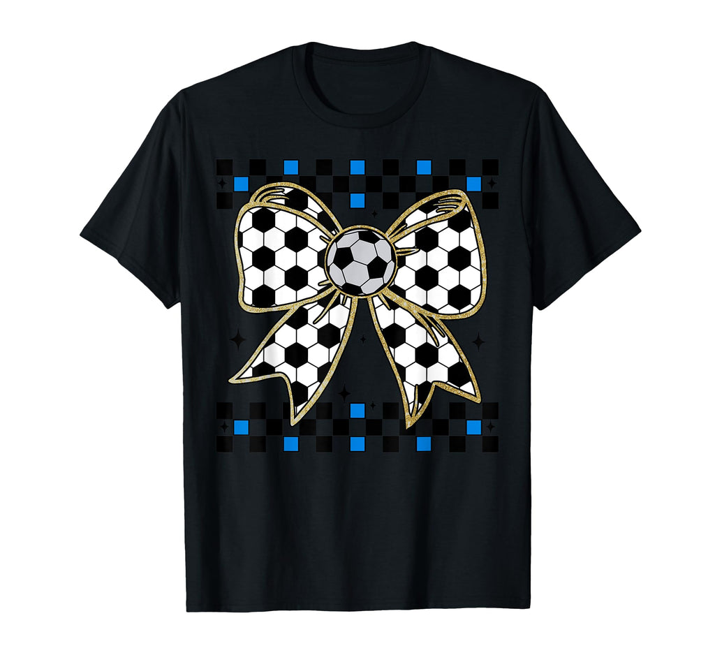 Soccer Bow Checkered Ribbon Gift Sports T-Shirt - Trendy Graphic Unisex - T-Shirt, Sweatshirt, Hoodie