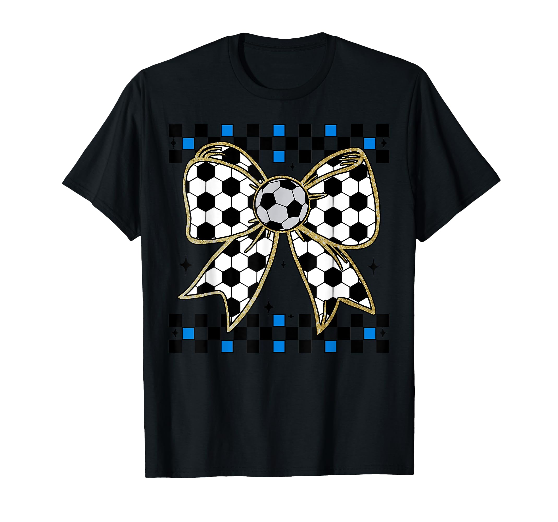 Soccer Bow Checkered Ribbon Gift Sports T-Shirt - Trendy Graphic Unisex - T-Shirt, Sweatshirt, Hoodie