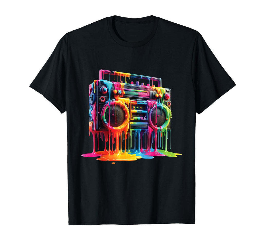 Dripping Paint Boombox Old School 80S T-Shirt - Novelty Apparel Men Women - T-Shirt, Sweatshirt, Hoodie