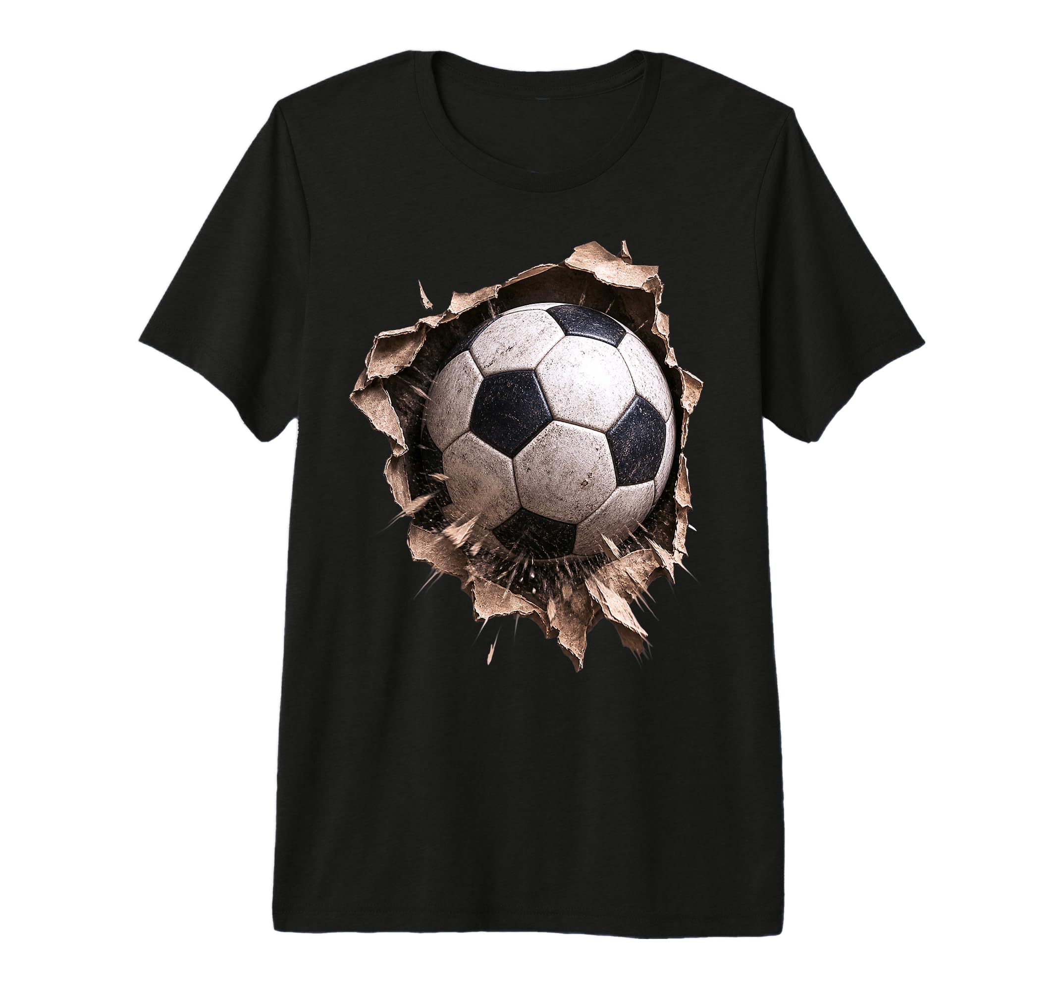 Soccer Ball Torn Fabric Bursting 3D Tri T-Shirt - Unique Graphic Unisex - T-Shirt, Sweatshirt, Hoodie