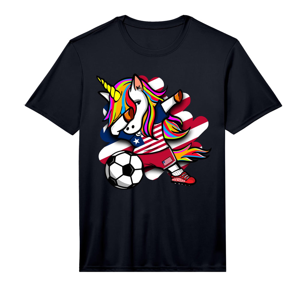 Dabbing Unicorn Liberia Soccer Fans T-Shirt - Trendy Graphic for Adults - T-Shirt, Sweatshirt, Hoodie