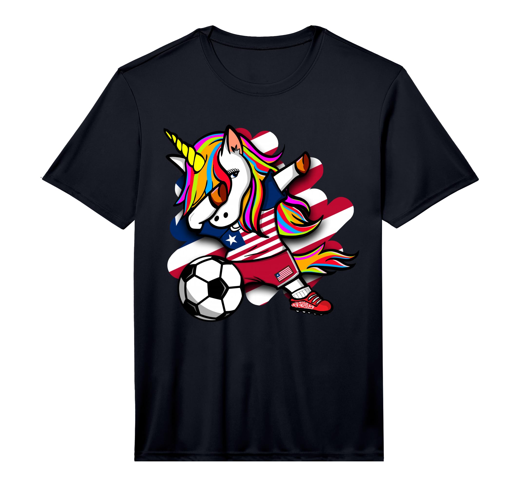 Dabbing Unicorn Liberia Soccer Fans T-Shirt - Trendy Graphic for Adults - T-Shirt, Sweatshirt, Hoodie
