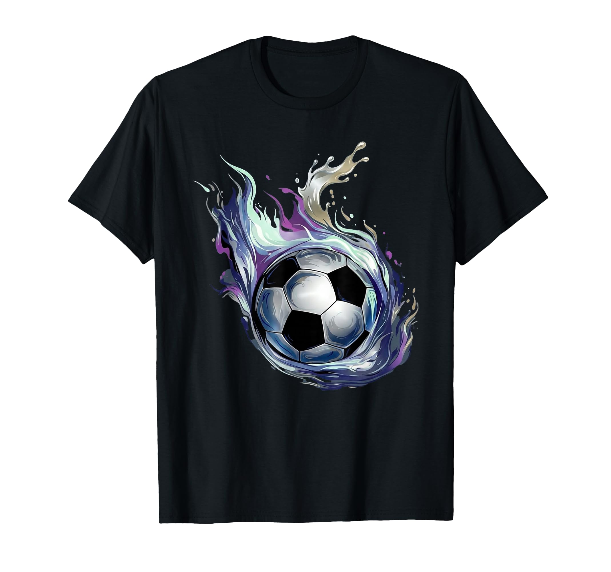 Blue Fire Soccer Ball Liquid Motion T-Shirt - Trendy Graphic Unisex - T-Shirt, Sweatshirt, Hoodie