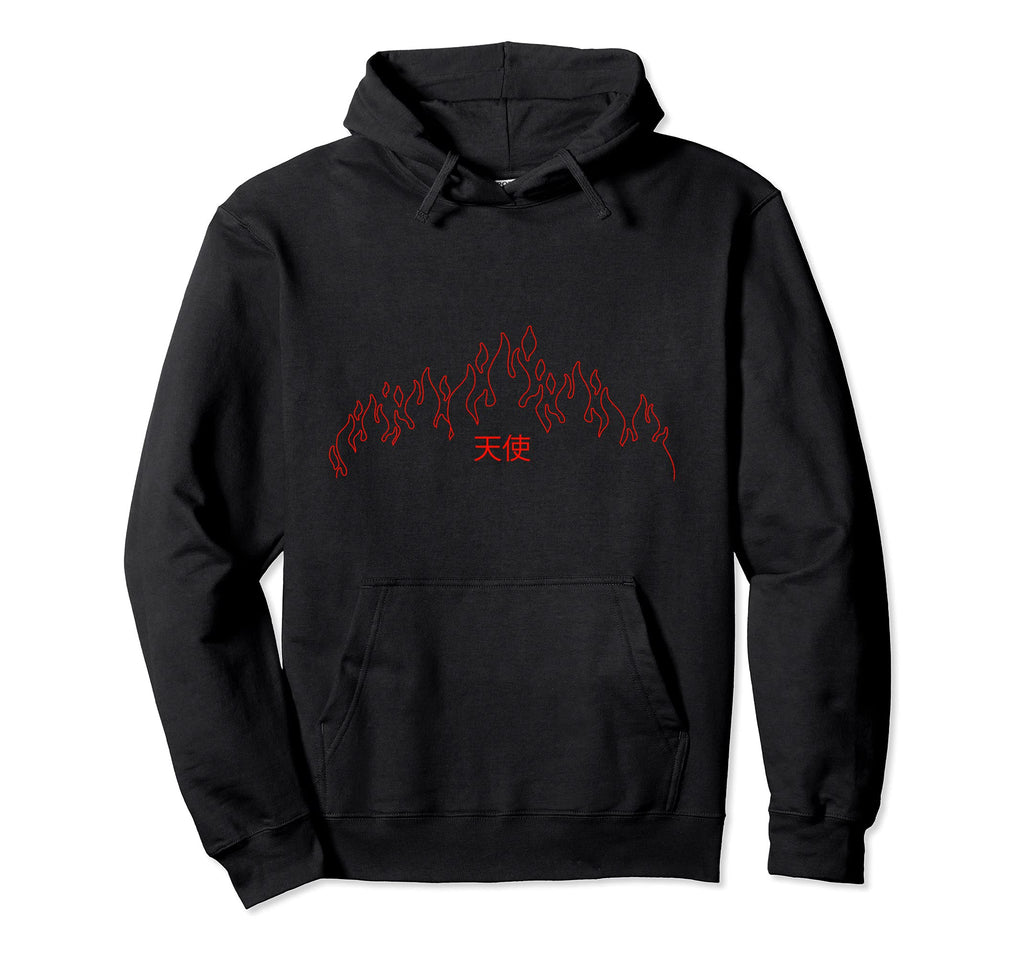 Grunge E E Kanji Red Flames 90S Japan Hoodie - Graphic Print for Adults - T-Shirt, Sweatshirt, Hoodie