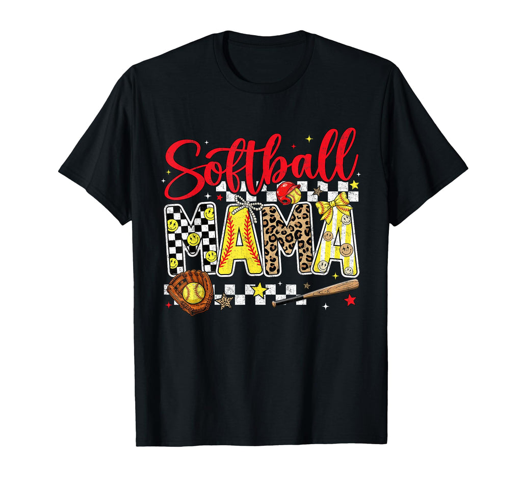 Softball Mama Game Day Mom Checkered T-Shirt - Minimalist Print Men Women - T-Shirt, Sweatshirt, Hoodie