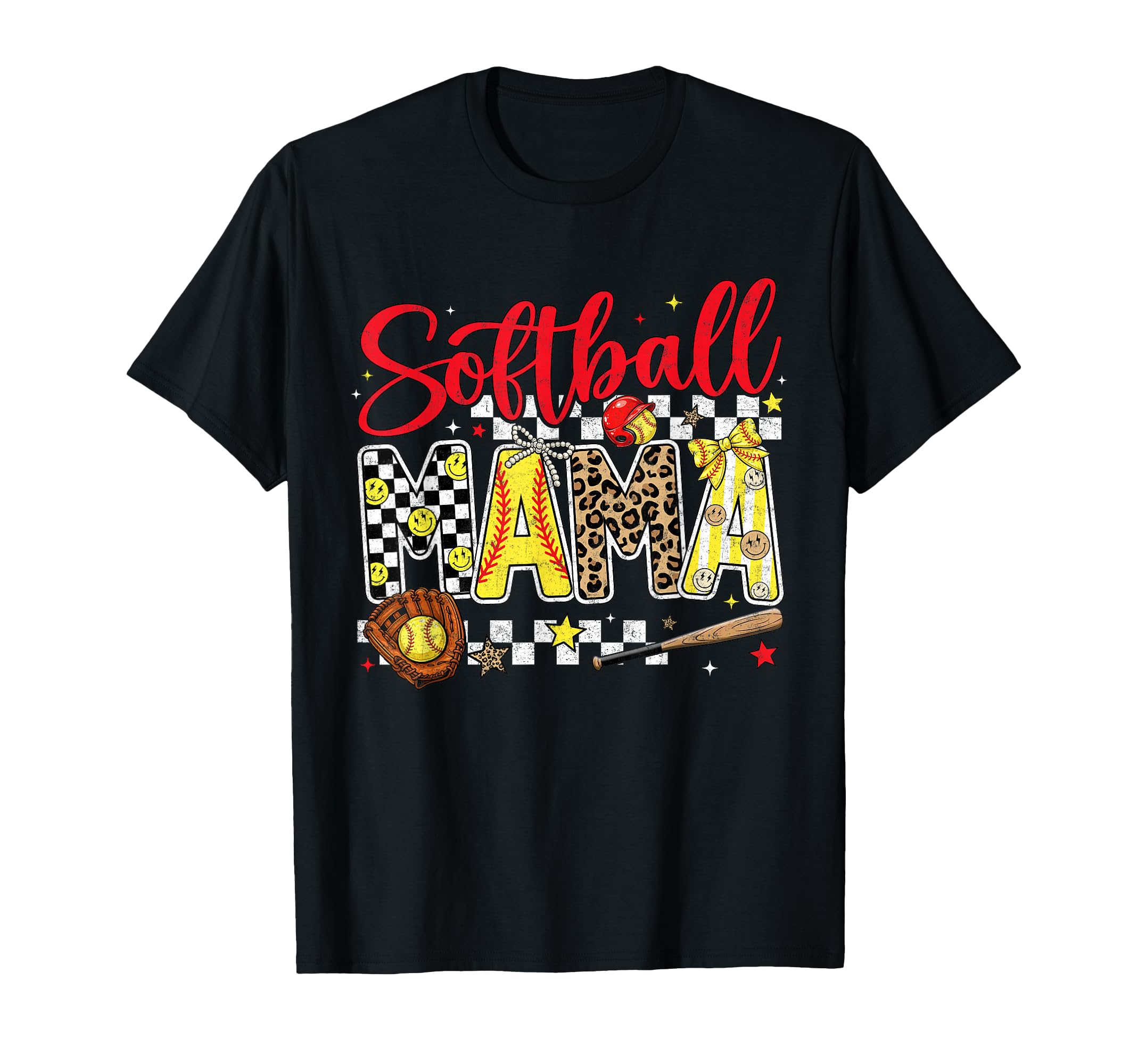 Softball Mama Game Day Mom Checkered T-Shirt - Minimalist Print Men Women - T-Shirt, Sweatshirt, Hoodie