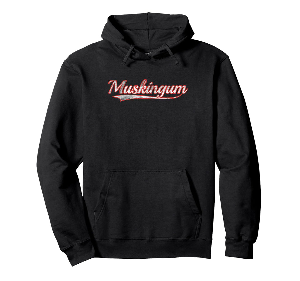 Muskingum Varsity Distressed Throwback Hoodie - Novelty Apparel for Adults - T-Shirt, Sweatshirt, Hoodie