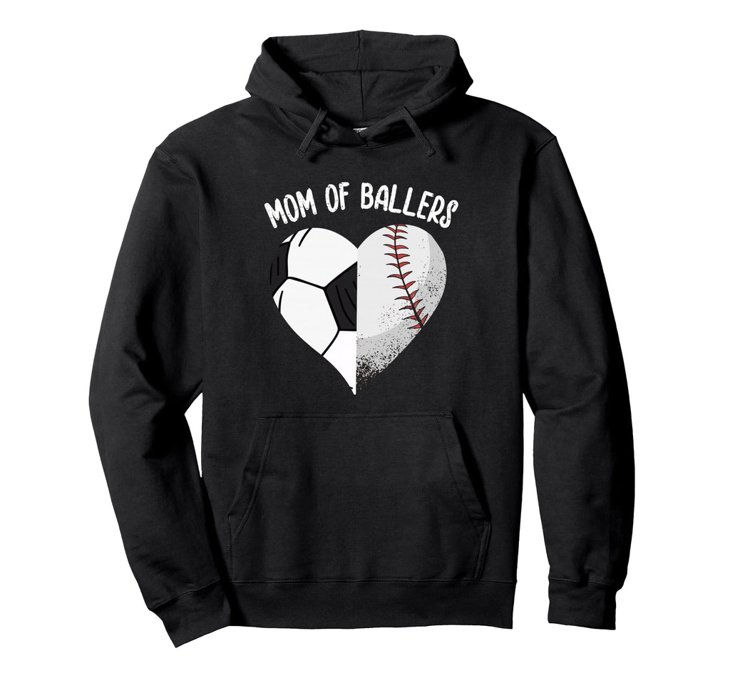 Mom Ballers Soccer Baseball Mama Heart Hoodie - Novelty Apparel Men Women - T-Shirt, Sweatshirt, Hoodie