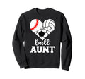 Ball Aunt Heart Baseball Volleyball Sweatshirt - Graphic Print for Adults - T-Shirt, Sweatshirt, Hoodie