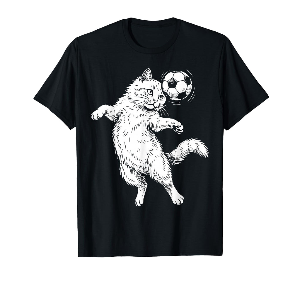 Funny Soccer Cat Header Ball Art Soccer T-Shirt - Trendy Graphic Unisex - T-Shirt, Sweatshirt, Hoodie