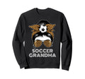 Funny Soccer Grandma Leopard Messy Bun Sweatshirt - Unique Graphic Unisex - T-Shirt, Sweatshirt, Hoodie