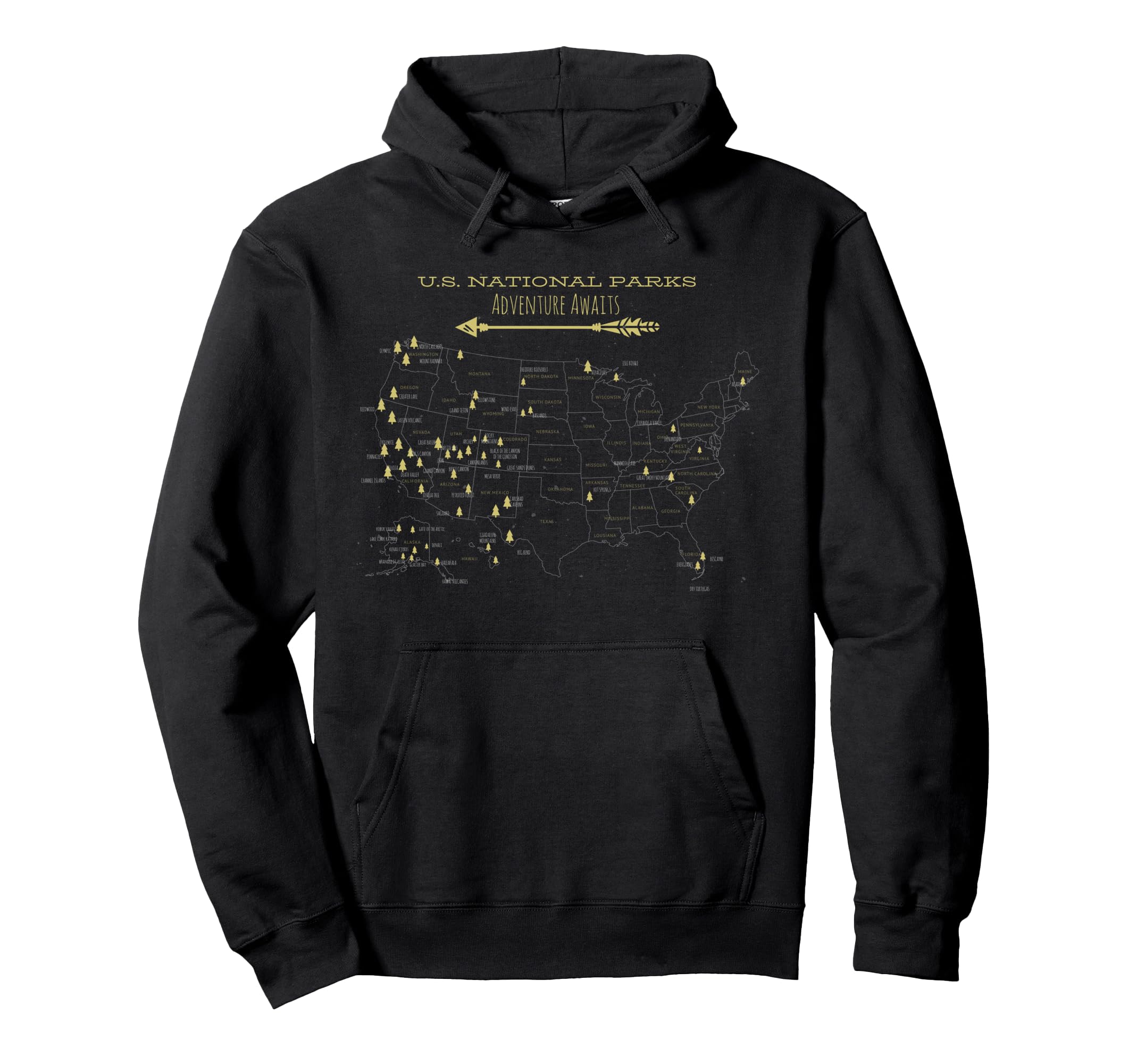 Us National Parks Map Adventure Hoodie - Aesthetic Graphic Men Women - T-Shirt, Sweatshirt, Hoodie