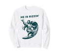 He Is Rizzin Jesus Surfing Funny Sweatshirt - Minimalist Print Unisex - T-Shirt, Sweatshirt, Hoodie