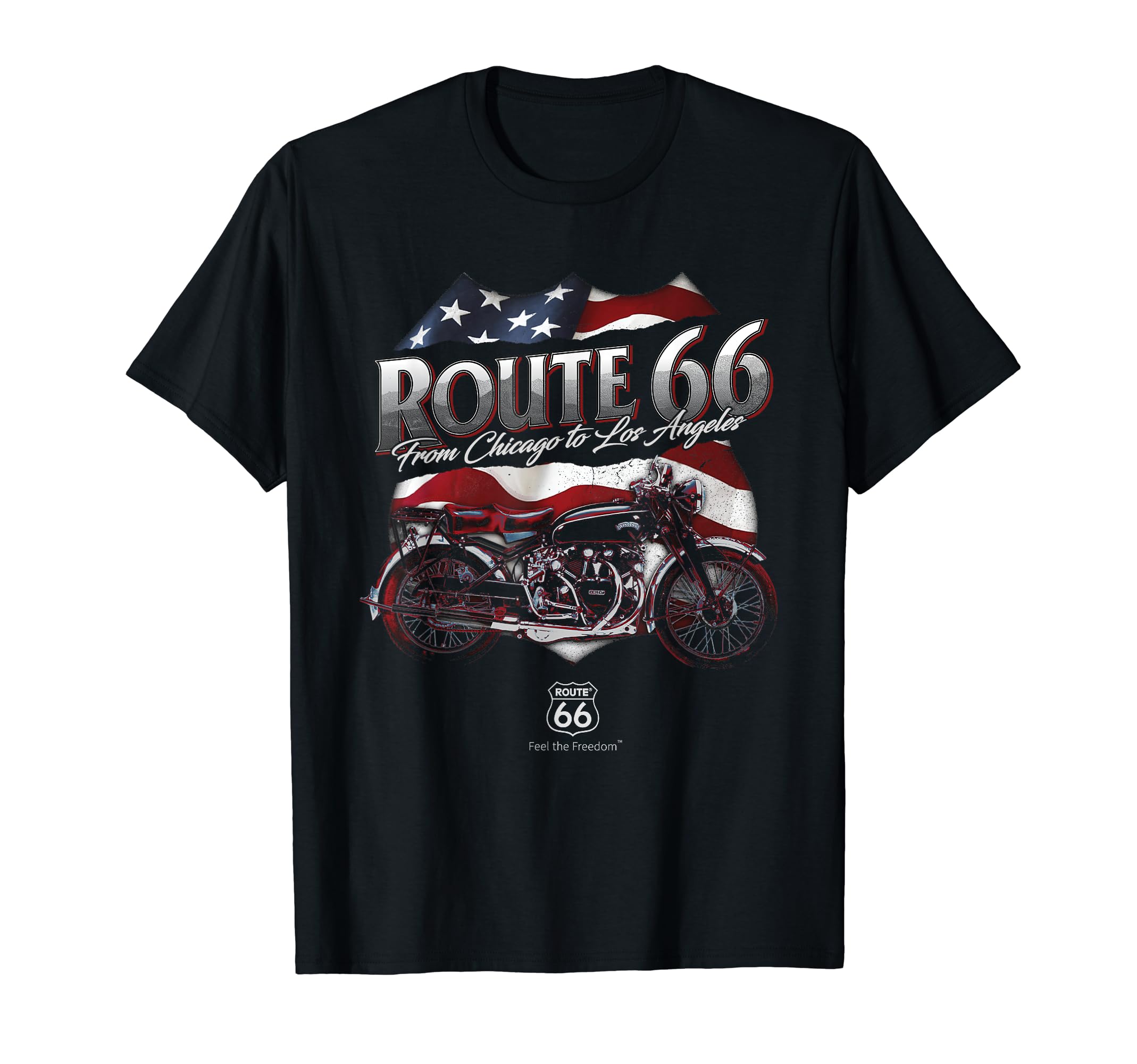 Route 66 Us Flag Motorcycle T-Shirt - Unique Graphic for Adults - T-Shirt, Sweatshirt, Hoodie