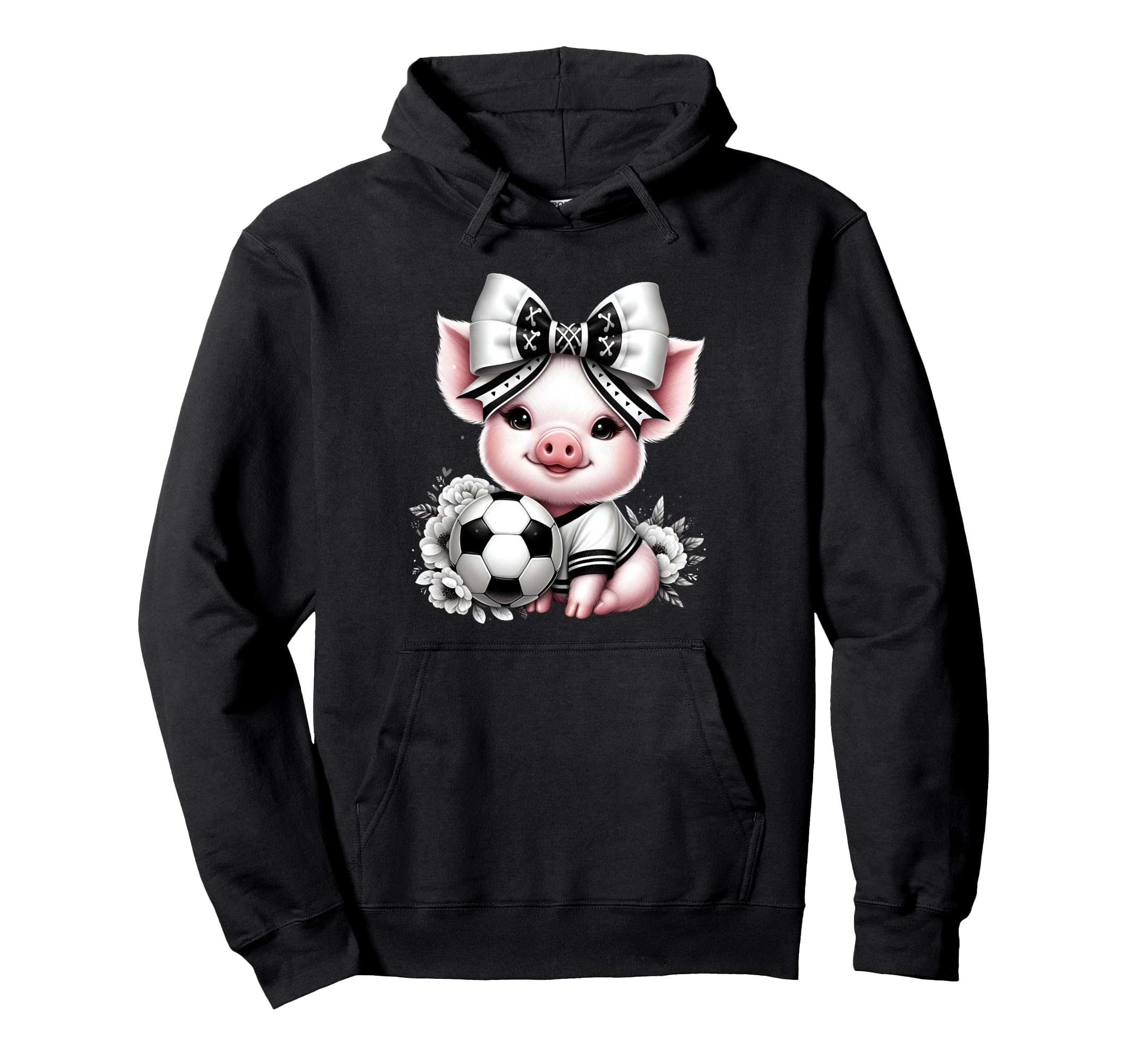 Pig Black White Soccer Coquette Bow Hoodie - Novelty Apparel for Adults - T-Shirt, Sweatshirt, Hoodie