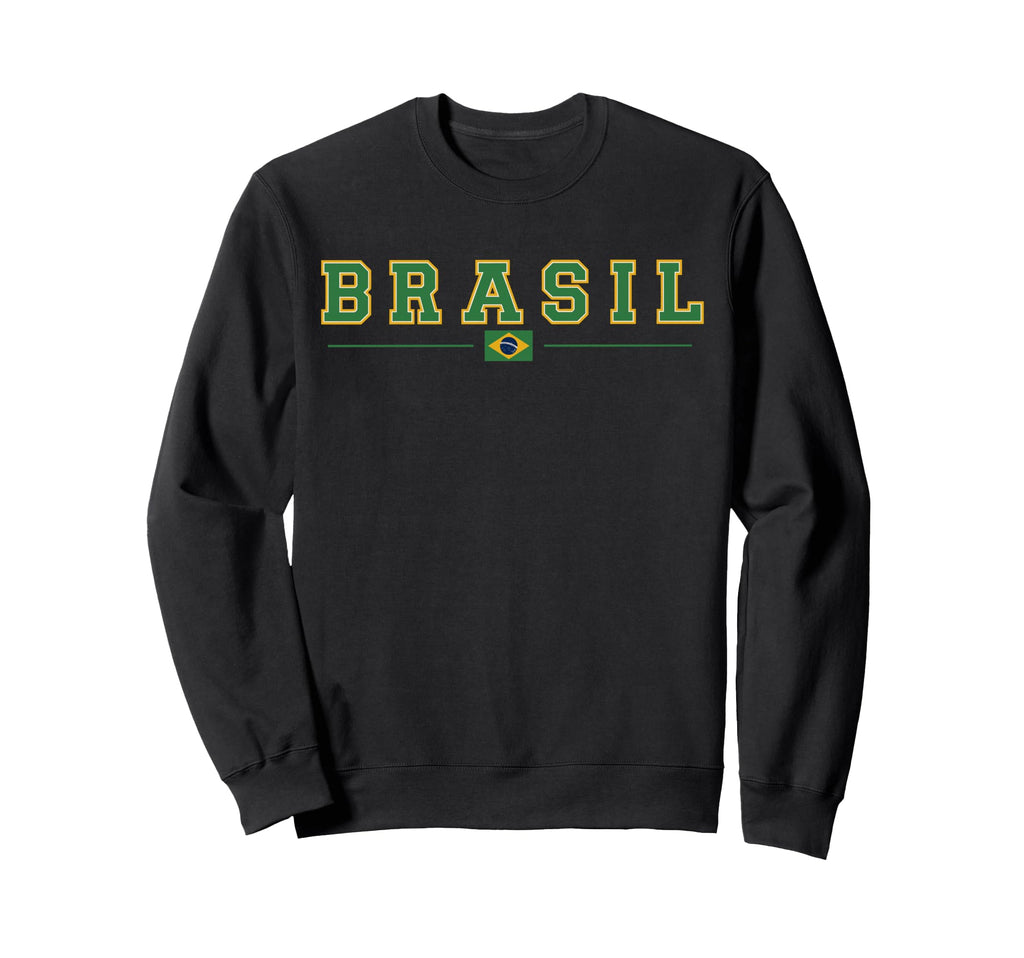 Brasil College Flag Brazil Lettering Sweatshirt - Novelty Apparel Unisex - T-Shirt, Sweatshirt, Hoodie