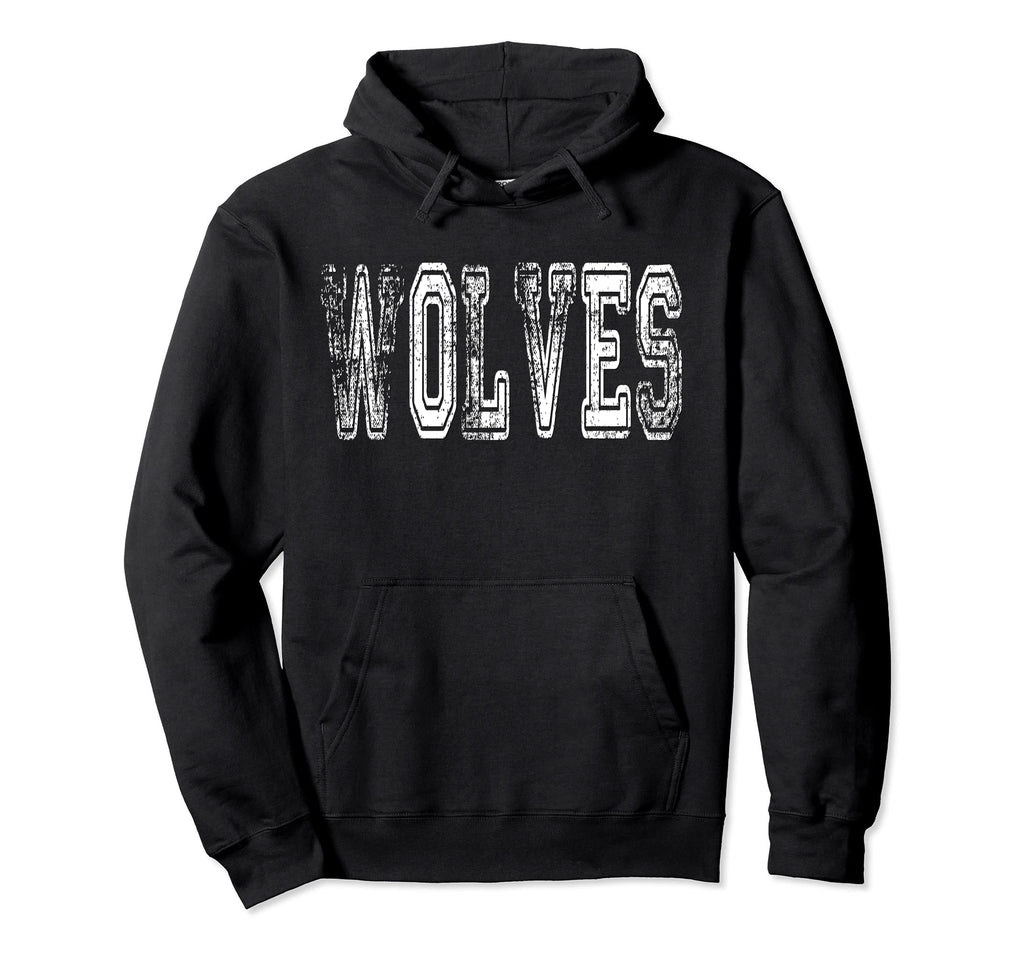 Wolves Mascot Distressed School Sports Name Hoodie - Unique Graphic Unisex - T-Shirt, Sweatshirt, Hoodie