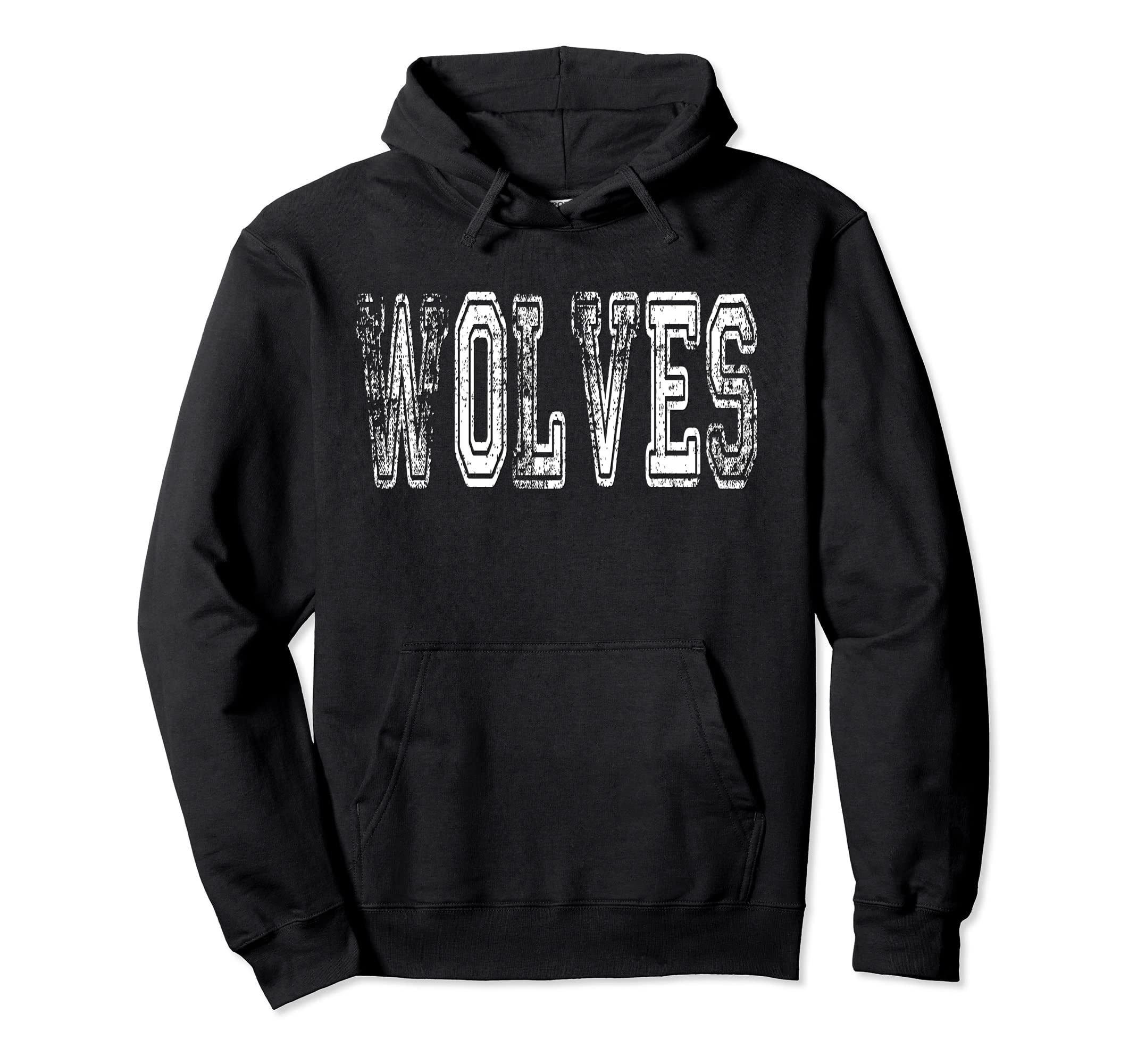 Wolves Mascot Distressed School Sports Name Hoodie - Unique Graphic Unisex - T-Shirt, Sweatshirt, Hoodie