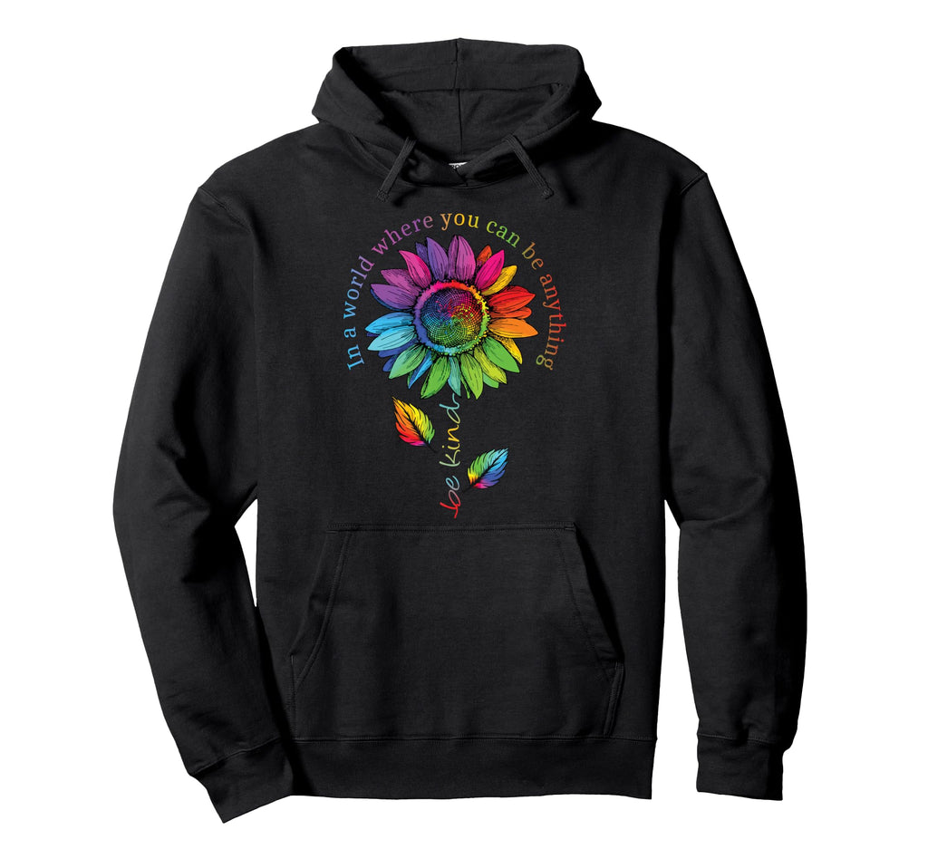 Lgbtq Rainbow Sunflower Be Kind Gay Love Hoodie - Unique Graphic Unisex - T-Shirt, Sweatshirt, Hoodie
