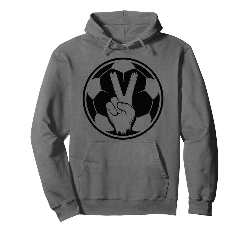 Soccer Peace Sign V Fingers Ball Hoodie - Unique Graphic Unisex - T-Shirt, Sweatshirt, Hoodie