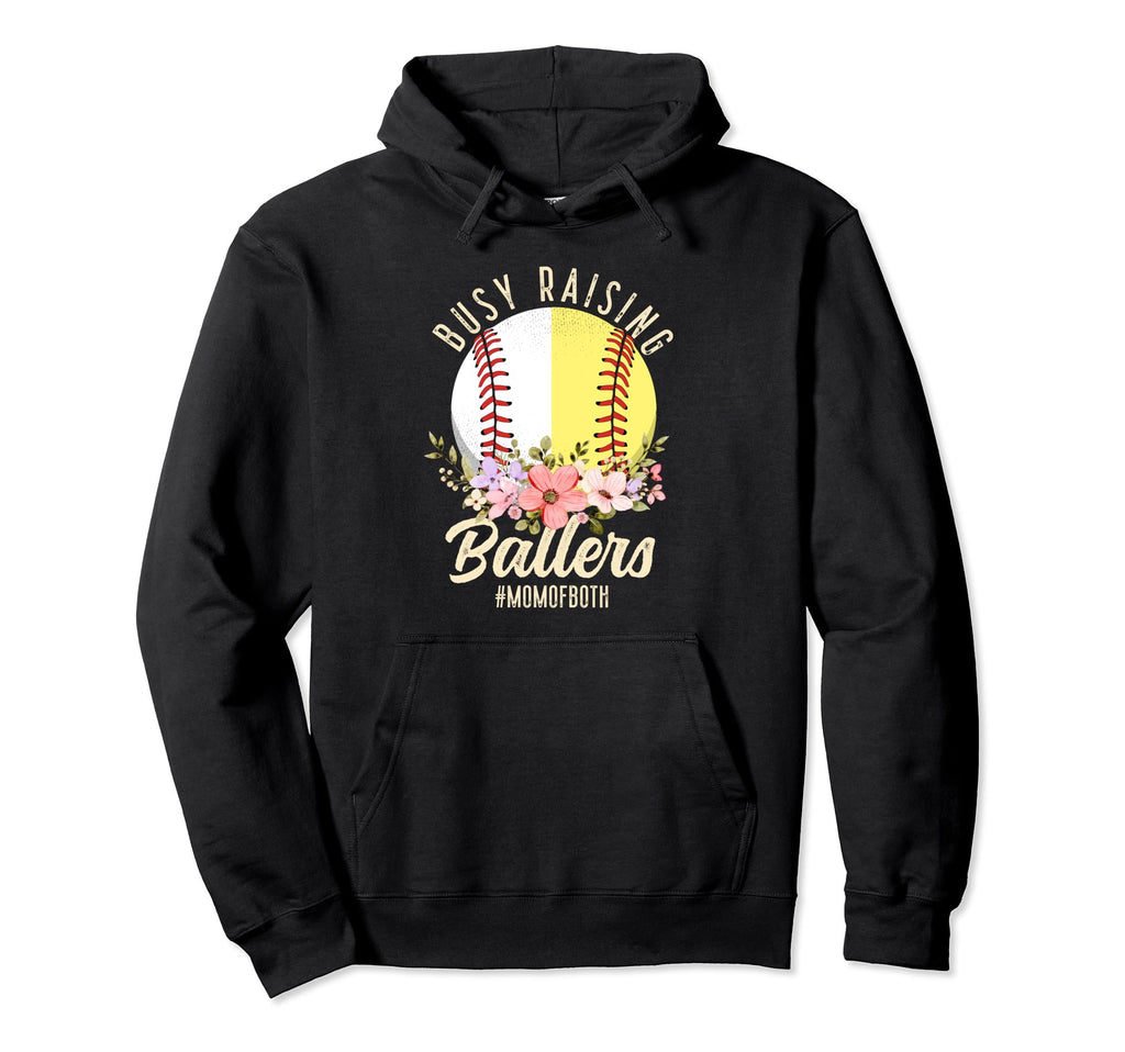 Baseball Softball Mom Both Busy Raising Hoodie - Graphic Print for Adults - T-Shirt, Sweatshirt, Hoodie