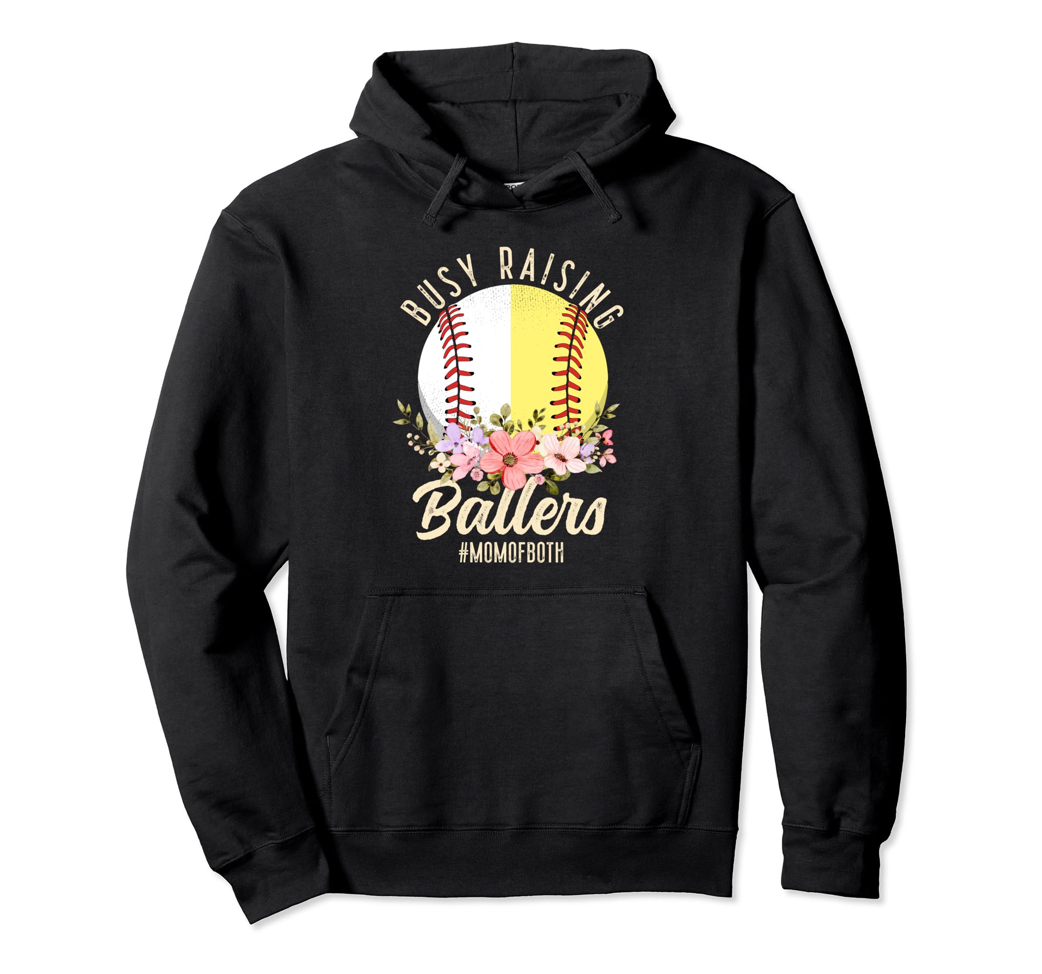 Baseball Softball Mom Both Busy Raising Hoodie - Graphic Print for Adults - T-Shirt, Sweatshirt, Hoodie
