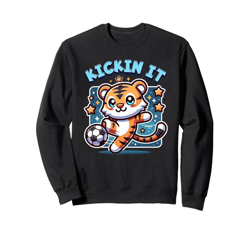 Soccer Player Tiger Kickin It Sweatshirt - Aesthetic Graphic for Adults - T-Shirt, Sweatshirt, Hoodie