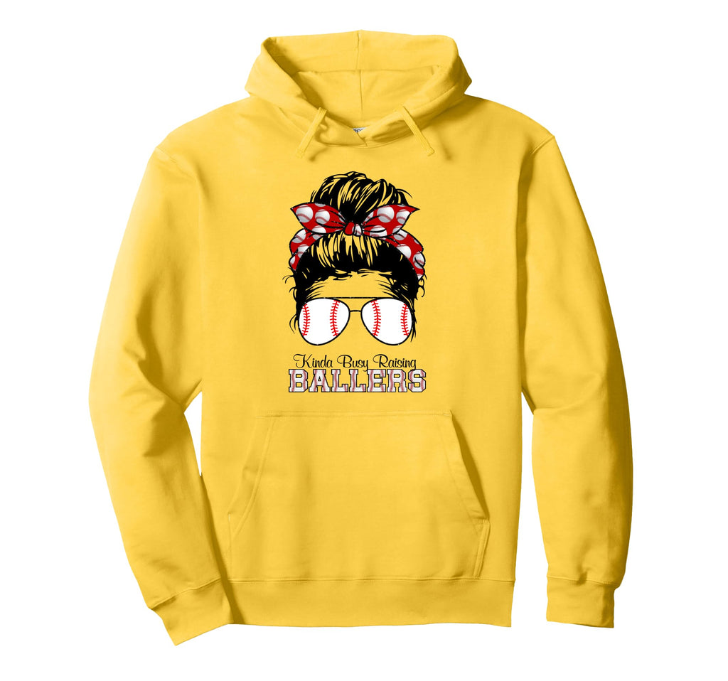 Kinda Busy Raising Ballers Messy Bun Hoodie - Aesthetic Graphic Unisex - T-Shirt, Sweatshirt, Hoodie