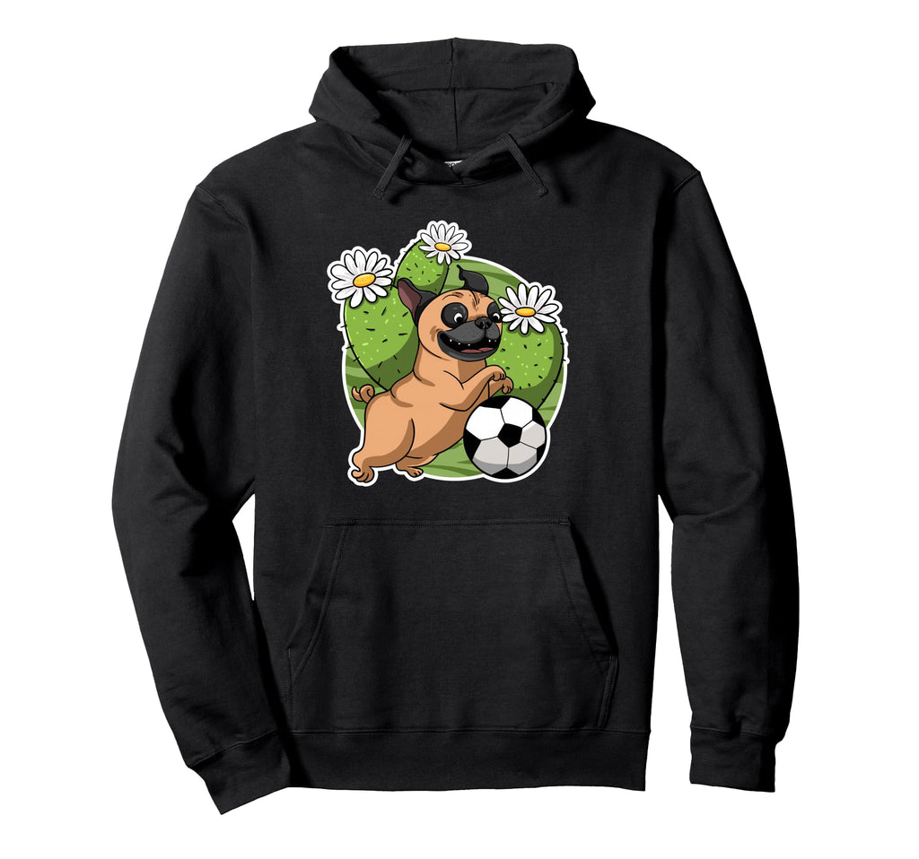 Pug Soccer Cactus Football Desert Plant Dog Hoodie - Trendy Graphic Unisex - T-Shirt, Sweatshirt, Hoodie