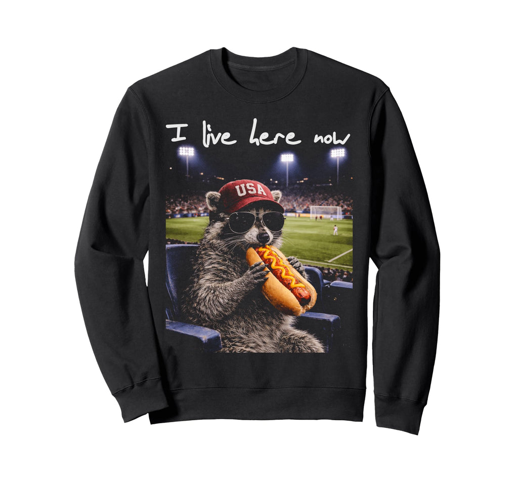 Funny Raccoon Ballfield Hot Dog Sweatshirt - Graphic Print for Adults - T-Shirt, Sweatshirt, Hoodie