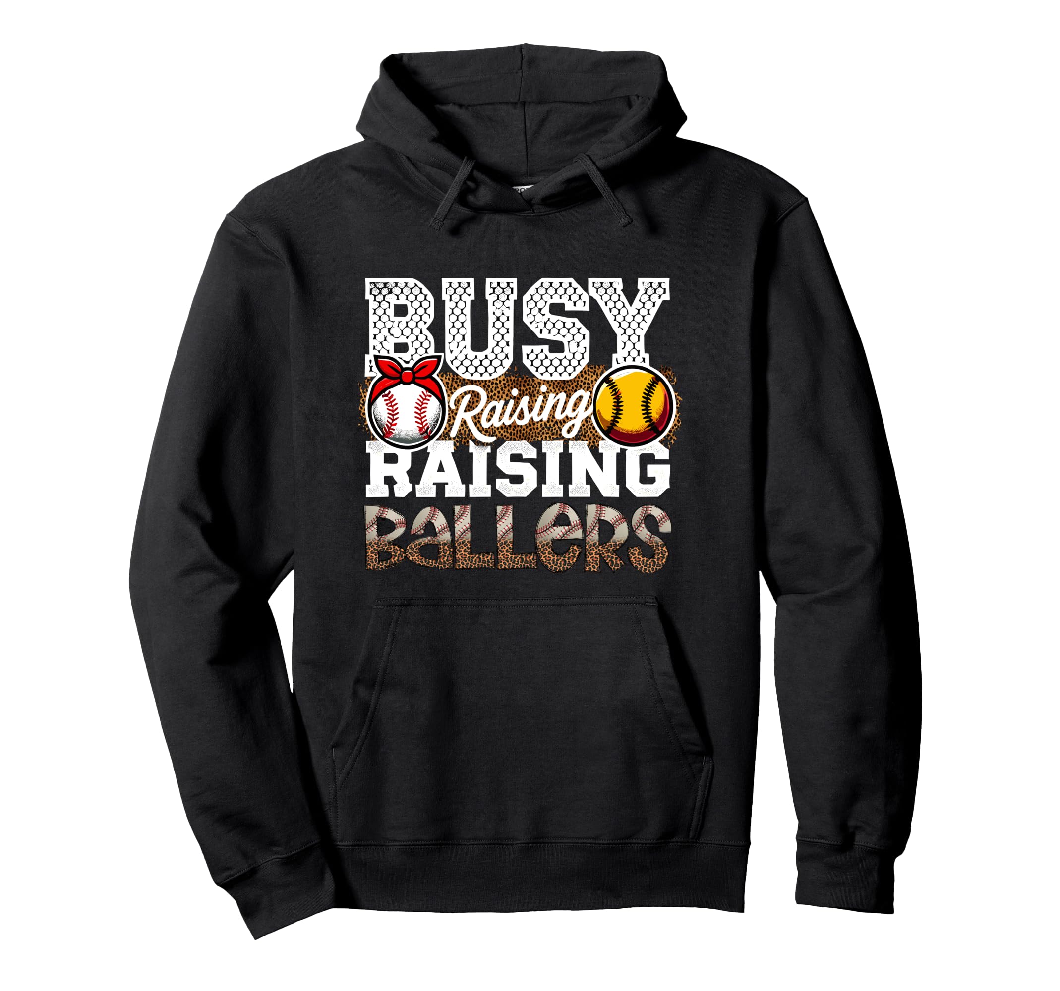 Busy Raising Ballers Leopard Softball Hoodie - Novelty Apparel for Adults - T-Shirt, Sweatshirt, Hoodie