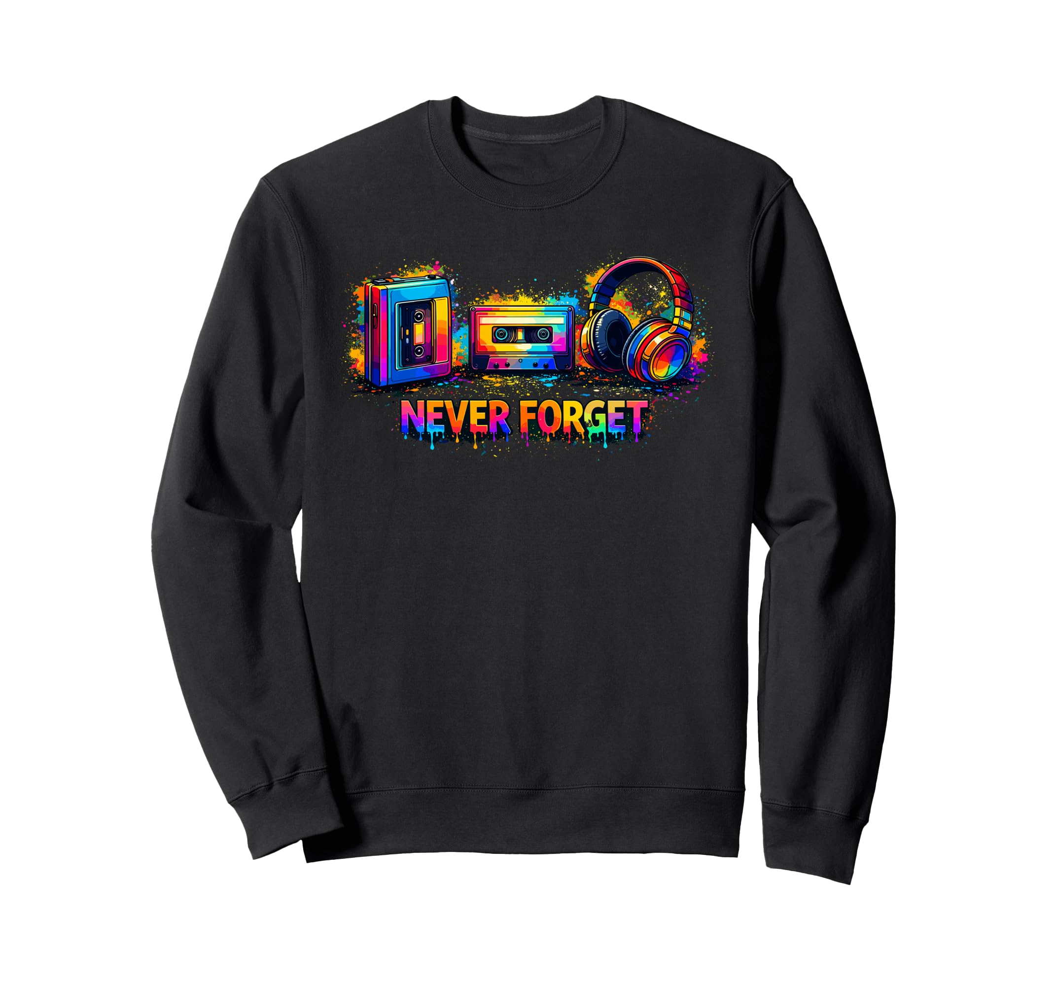 Splash Art Never Forget Cassette Sweatshirt - Novelty Apparel for Adults - T-Shirt, Sweatshirt, Hoodie