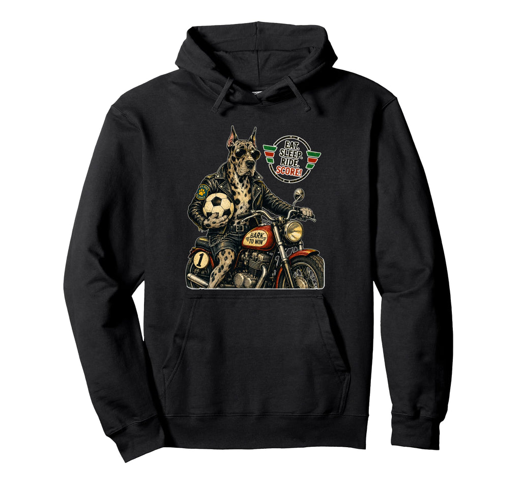 Great Dane Motorbike Love Footbal Soccer Hoodie - Graphic Print Unisex - T-Shirt, Sweatshirt, Hoodie